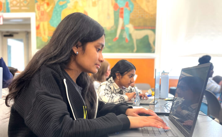 Students Shloka and Sanvi working on their image galleries during Girls Code Savannah fall 2025 saturday sessions